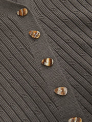 Cable Knit V-neck Asymmetrical Split Button Cardigan