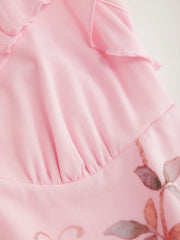Floral Scoop Neckline Ruffled Mermaid Maxi Dress