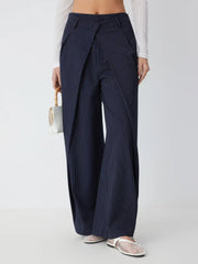 Striped Low Rise Pleated Straight Leg Trousers