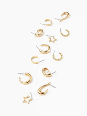 6 PAIRS STAR TWISTED HOOP EARRINGS SET