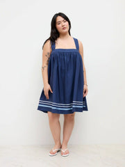 Linen-blend Square Neck Ruffle Hem Criss Cross Mini Dress Curve & Plus