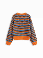 Knit Geometric Contrasting Binding Oversized Top