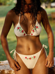Romantic Rose Embroidery Triangle Bikini Set
