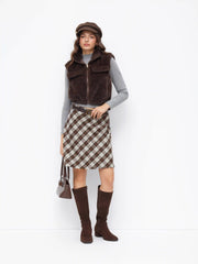 Wool-blend Mid Rise Plaid A-line Mini Skirt