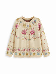 Knit Floral Round Neck Long Sleeve Oversized Cardigan