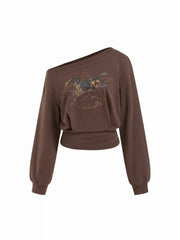 Cotton-blend Horse Graphic Asymmetrical Neck Oversized Sweatshirt