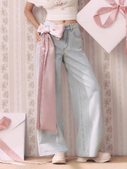 Cider Denim Mid Rise Bowknot Wide Leg Jeans