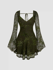 Sweetheart Lace Floral Knotted Mini Dress