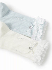 2 PAIRS BOWKNOT & LACE TRIM CREW SOCKS SET