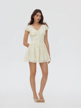 Cotton-blend Textured Floral V-neck A-line Mini Dress