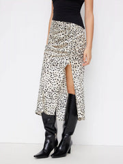 Spot Leopard Print Drawstring Split Maxi Skirt