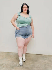 Tassels Ripped Pocket Jean Shorts Curve & Plus
