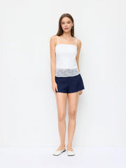 High Stretch Square Neck Lace Panel Cami Top