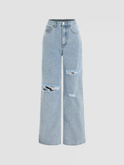 Denim Classic Ripped Straight Leg Jeans
