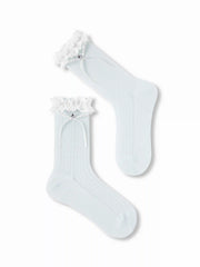2 PAIRS BOWKNOT & LACE TRIM CREW SOCKS SET