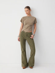 Stretch Denim Low Rise Studded Flared Jeans