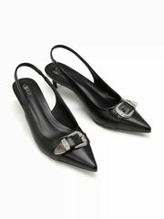 BUCKLE DECOR SLINGBACK KITTEN HEELS