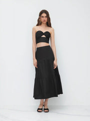 Cotton Twist Crop Bandeau Top & Mid Rise Tiered Maxi Skirt Set
