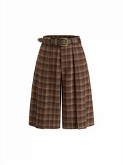 Tartan Mid Rise Pleated Bermuda Shorts With Belt