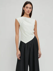 Cotton-blend Cowl Neck Asymmetrical Hem Top