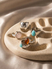 5 PCS GEMSTONE OPEN RING SET