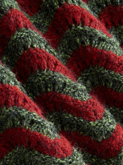 Knit Wave Geometric Lantern Sleeve Top With Scarf