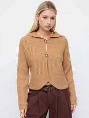 Knit Collar Button Asymmetrical Hem Oversized Cardigan