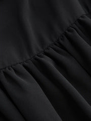 Chiffon Stand Collar Puff Sleeve Bowknot Drawstring Ruffle Romper Curve & Plus