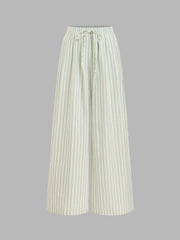Cotton-blend Stripe Bandeau & Knotted Wide Leg Trousers Set