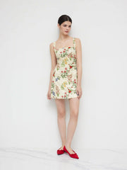 Square Neck Floral & Fruit Graphic Mini Dress