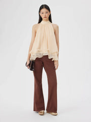 Denim Low Rise Metal Detail Flared Trousers