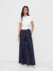 Round Neckline Ruched Button Short Sleeve Tee
