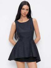 Boat Neck Striped Asymmetrical Ruffle Hem Tank Top