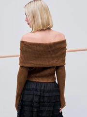 Off-shoulder Knitted Ruched Bell Sleeve Top