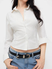 Cotton-blend Collar Long Sleeve Shirt