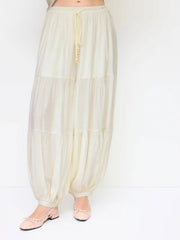 Chiffon Low Rise Drawstring Beaded Oversized Bloomer Trousers