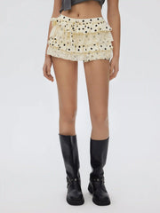 Chiffon High Rise Polka Dot Tiered Lace Panel Mini Skort