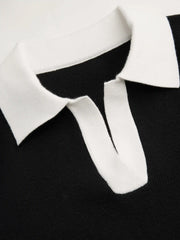 Knit Polo Contrasting Binding Crop Top