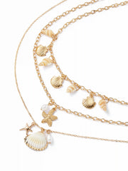 SHELL & STARFISH PENDANT LAYERED NECKLACE