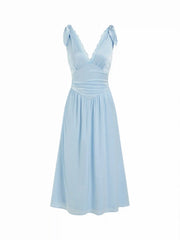 Satin V-neck Lace Trim Sleeveless Flared Maxi Dress