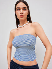Strapless Striped Crop Tube Top