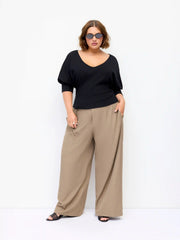 Mid Rise Side Tie Metal Detail Wide Leg Trousers Curve & Plus