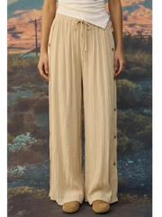 Linen-blend Mid Rise Side Button Wide Leg Trousers