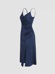 Solid Wrap Slit Midi Dress