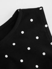 Cotton-blend Boat Neck Polka Dot Ruched Mini Tank Dress Curve & Plus