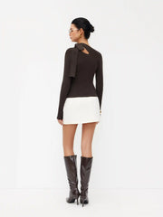 Knit Asymmetrical Neck Solid Knotted Long Sleeve Top