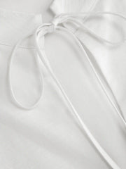 Linen-blend Stand Collar Stripe Cut Out Knotted Blouse