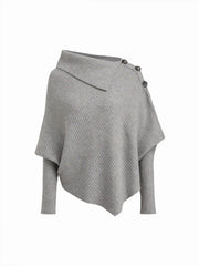 Knit Asymmetrical Neck Poncho Long Sleeve Sweater