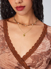 DOUBLE LAYER STONE BEADED 18K GOLD PLATED COPPER NECKLACE