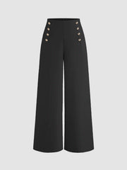 Button Front Wide Leg Pants